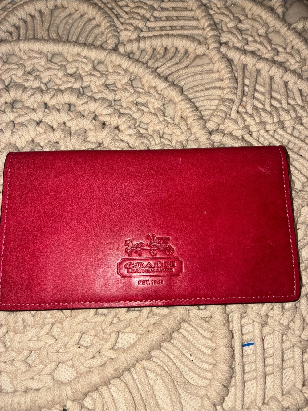 Coach Red‎ Leather Continental Wallet with Embossed Logo